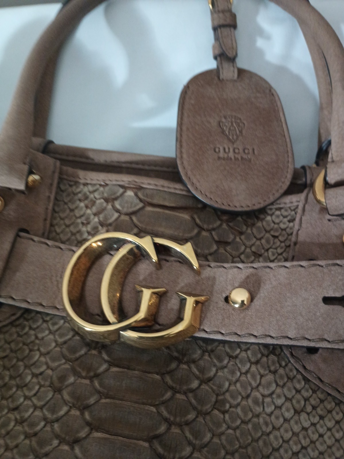 GUCCI Brown Python GG Running Medium  Leather Bag - image 10