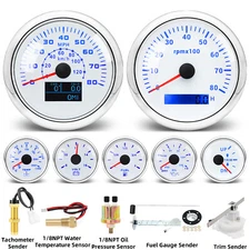 7 Gauge Set 85mm GPS Speedometer&Tacho&52mm Fuel/Temp/Oil/Volt/Trim for Boat Car