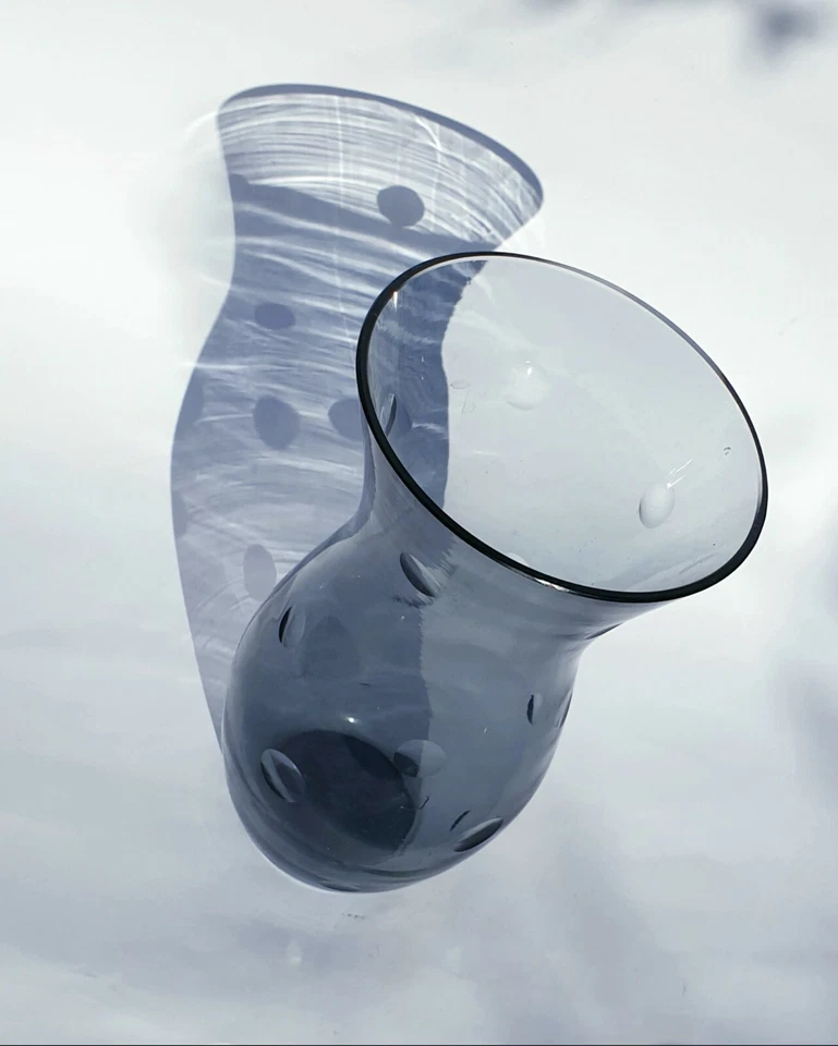 VASE WAGENFELD WEISSWASSER/ WMF TURMALINGLAS SCHLIFF DOTS H.: 20 cm GERMANY 50s