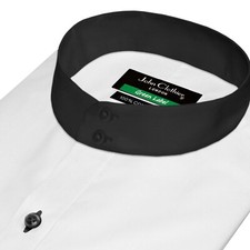 Men's Evening Wedding White Shirt High Band China Mandarin Grandad Black Collar