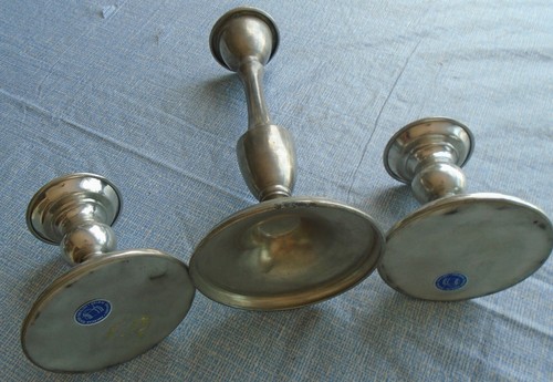 Candlestick Holders 3 Pewter Brewster American 8 ½ & 3 ½ Tall - Picture 5 of 7