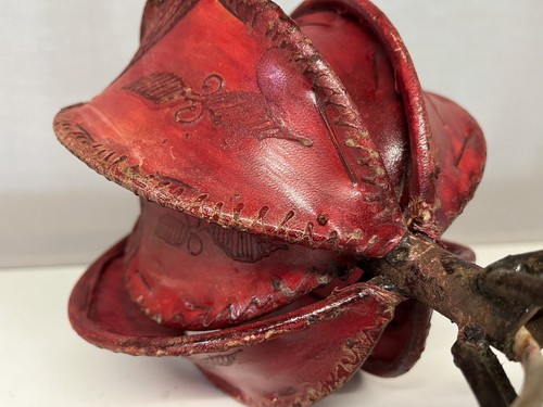 Vintage Lampe rote Lotusblüte nordafrikanisches marokkanisches Henna bemalte Haut/Leder - Bild 15 von 19