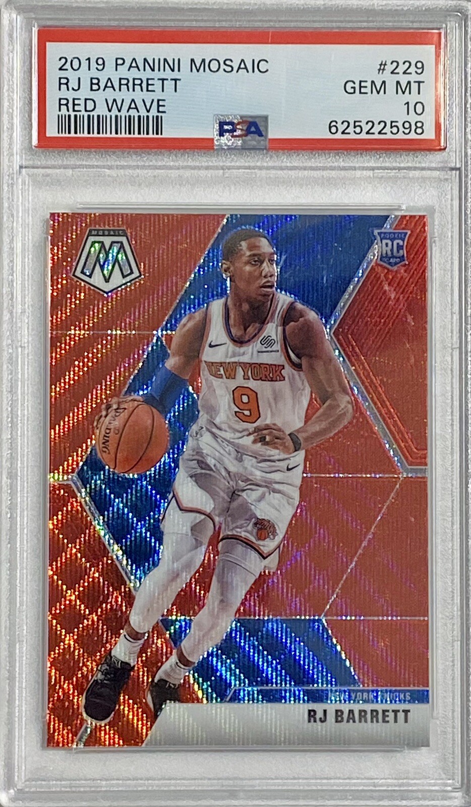 2019 Panini Mosaic #229 RJ BARRETT NBA Knicks Rookie RC Red Wave PSA 10 Gem Mint