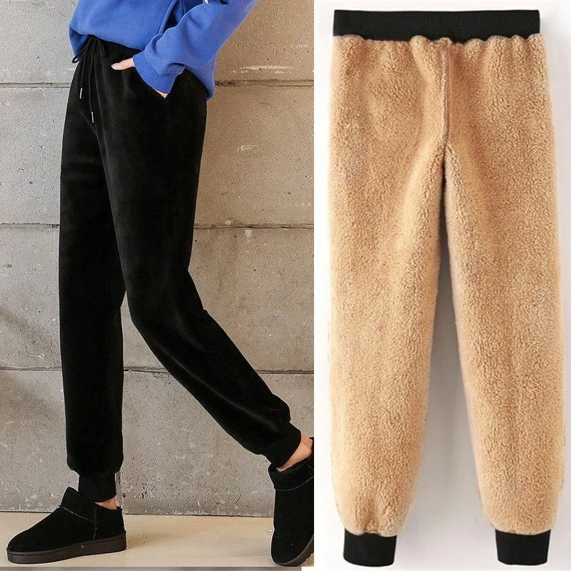 Winter Women Cashmere Pants Warm Female Casual Lined Fleece Trousers Sweatpants