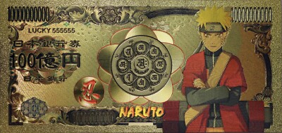 Naruto 20th Anniversary Anime Novelty 24K Gold Foil Plated Note