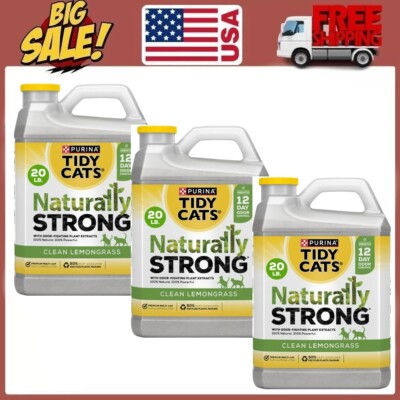 3 Packs Purina Tidy Cats Naturally Strong, Clean Lemongrass Multi Cat Litter, 20