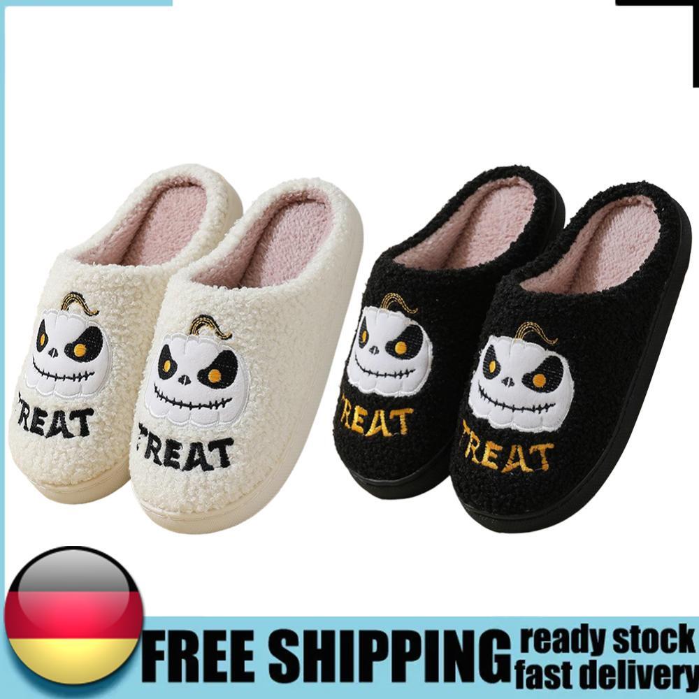 APL Halloween Pumpkin Plush Slippers Soft Furry Slippers Anti Slip for Men Women