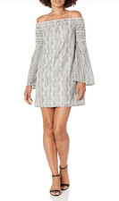 BCBGeneration Women's Off Shoulder Lace Dress Special Occasion Medium Gray