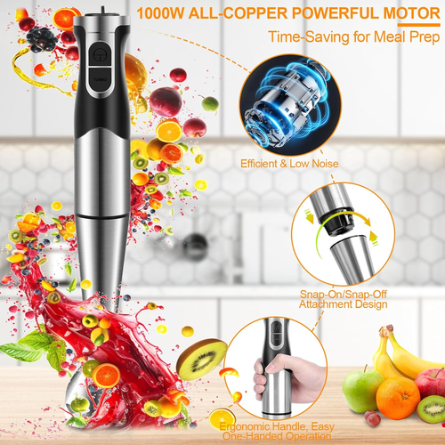4-In-1 Electric Stick Blender 1000W Stepless Speed Immersion Hand Blender Stainl - Picture 3 of 9