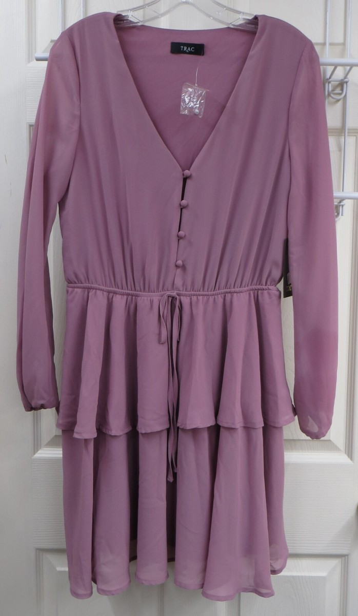 NEW Trac Brand Mauve Dress V Neck Long Sleeve Elastic Waist Size M | eBay NEW Trac Brand Mauve Dress V Neck Long Sleeve Elastic Waist Size M | eBay