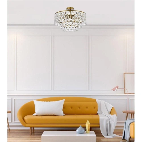 Elegant Lighting Mila 20" Iron and Crystal Flush Mount in Brass - Picture 2 of 8