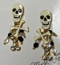 VINTAGE LUNCH AT THE RITZ Skeleton Skull earrings on card never worn! LIKE NEW!
