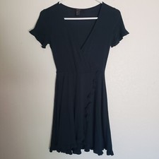 Forever 21 Dark Green Surplice V Neck Ruffle Tulip Hem Mini Dress Size S