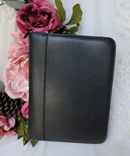 Black Day Timer Leather Planner Cover Full Zip Seam Accent Classic Timeless 