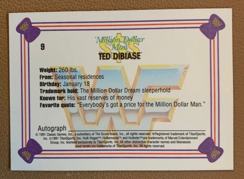 WWF CLASSIC TRADING CARD MILLION DOLLAR MAN TED DIBIASE #9 HASBRO WWE WRESTLING - Picture 2 of 2