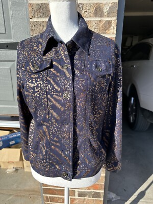 Ruby Red Leopard Print Shiny Jacket Women's Size 16 Plastic Square Button Front
