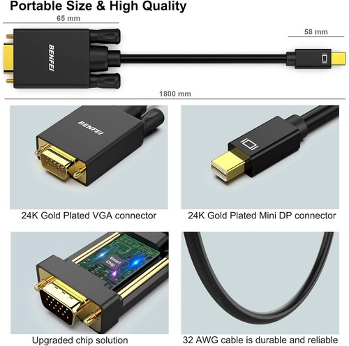 Durable Mini DisplayPort to VGA 6 Feet Cable - Ideal for Projector and Monitor - Picture 8 of 9