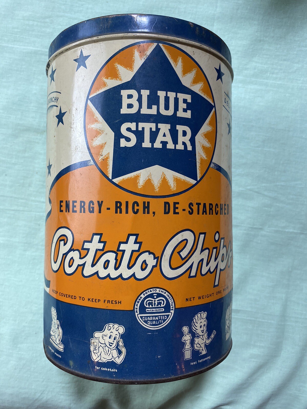 Large Vintage Blue Foods Potato Chip Tin Can Rockford Illinois eBay