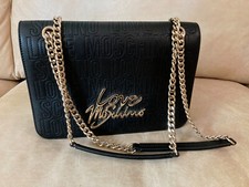 Originale Love Moschino Donna Pieghevole Borsa Nero Con Oro Catena 27x19x9 Tip
