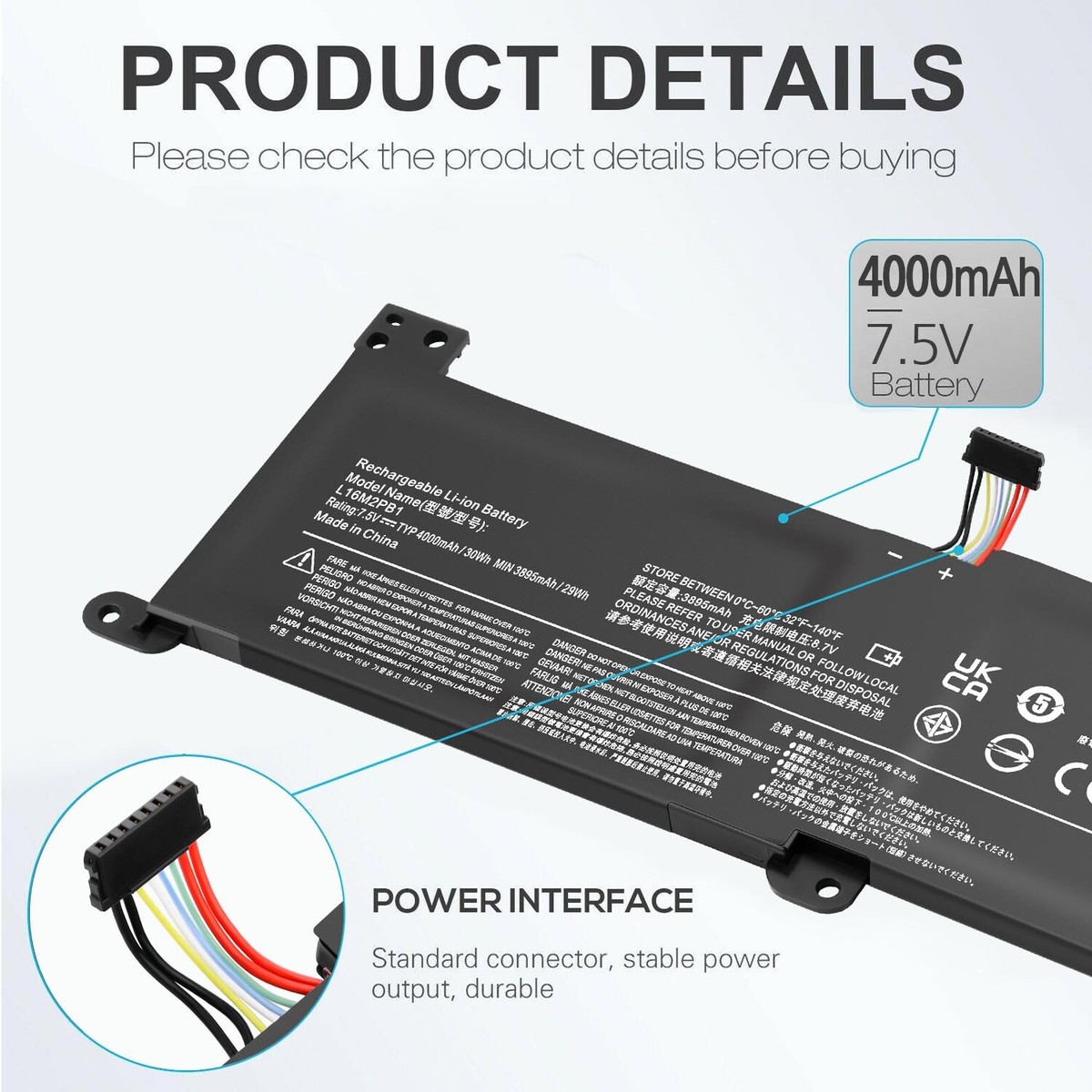 Batteria L16C2PB2 Per Lenovo IdeaPad 320, 330, S145 - 3 Celle, 4000mAh, 7.6V, Compatibile Con Tanti Modelli