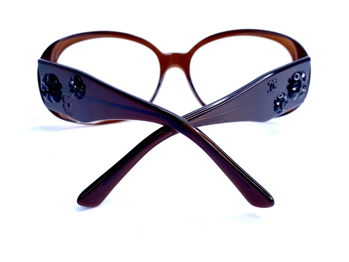 VTG CHANEL Brown Clear Oval Glasses Wide Temples Italy 5113 C.538