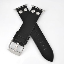 Genuine Leather Studded Smart Watch Band Black Strap for Apple Watch 38mm