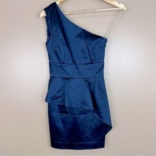 GUESS By Marciano Los Angeles Dark Blue One Shoulder Peplum Dress 0 Whimsigoth