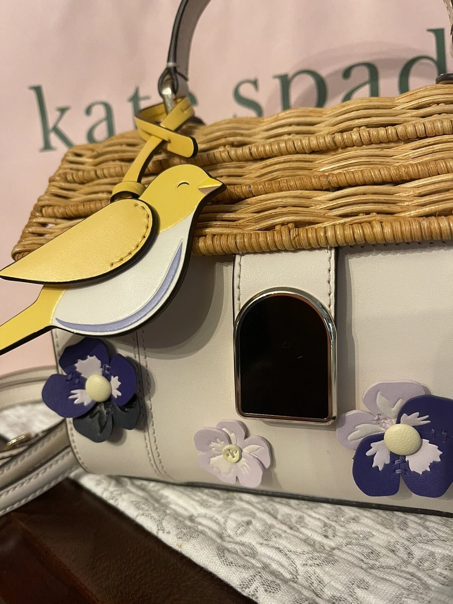 429 Kate Spade Wild Petal Birdhouse Leather Wicker Purse Handbag