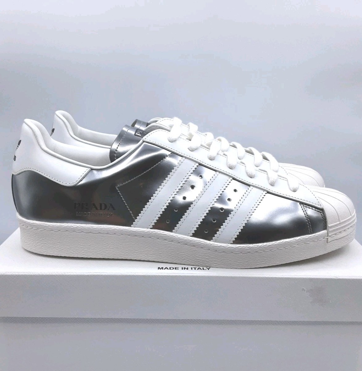 adidas gazelle silver green womens Adidas x Prada Men's 450 Metallic Leather Silver low top sneakers