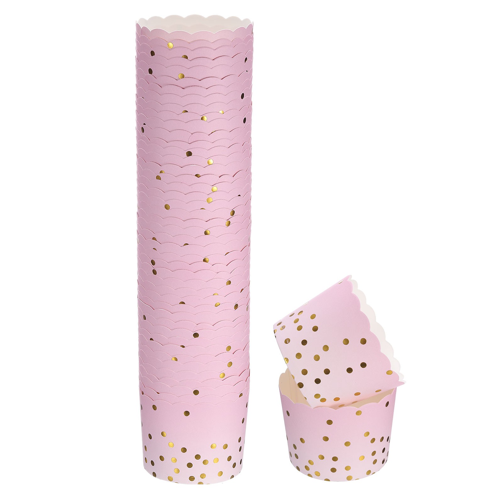 50Pcs 6oz Pink Gradient Scalloped Cupcake Liners Baking Muffin Paper Cups