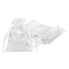 6Pcs 3.5" x 2.8" Satin Drawstring Favor Bags Satin Gift Bag, White