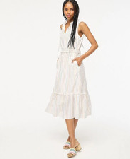 NWT J.CREW Tiered Midi Dress Ivory Metallic Candy Stripe Sleeveless Ruffles, 10