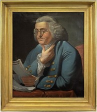 Portrait of Benjamin Franklin c. 1840 attr. David Rent Etter Philadelphia PA Oil