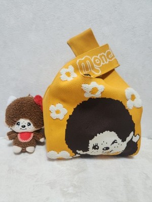  Monchhichi Knit Bag & Plush Mascot Set Yellow Flower Kawaii Japan Retro Sekiguc