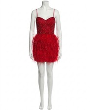 Jovani Sheer Bodice Feather Skirt Dress Size 10
