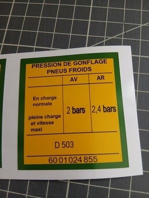 Alpine A610 Tire Pressure Sticker