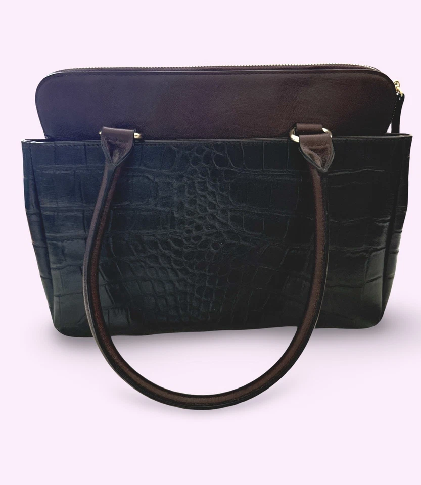 Bolso Cartera Bolso de Mano Antonio Melani Pasas/Cocodrilo Negro Cuero Repujado Precio de venta sugerido por el fabricante $239 Foto 2 de 4