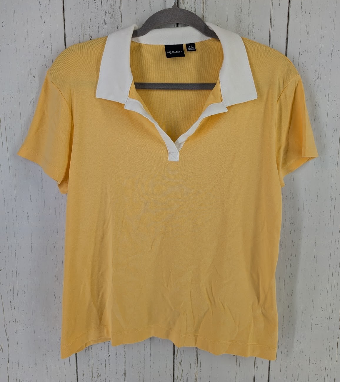 Sonoma Womens XL Yellow White Collared Short Sleeve Cotton Polo Top