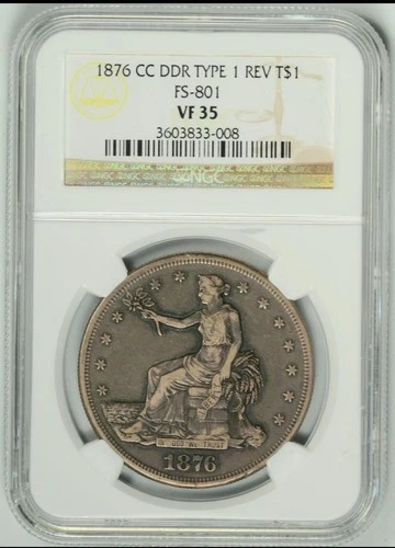 1876-CC Trade Dollar ~ DDR Double Die Rev Carson City US Mint Silver Rare Coin
