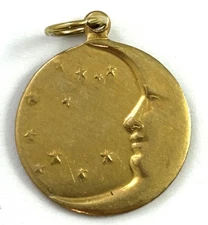 Vintage Charm Moon Tiny Pendant Brass Metal Crescent Moon Face Stars Celestial