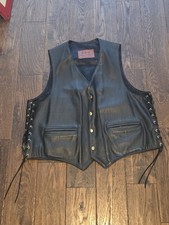 Vintage C H Custom Leathers Black Leather Motorcycle Biker Vest Lace USA