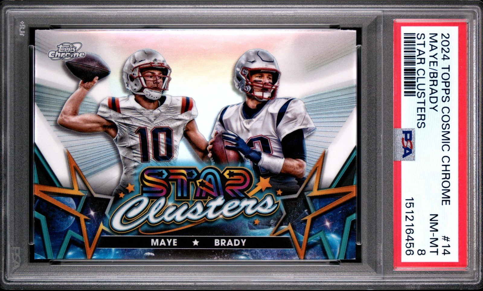 2024 Topps Cosmic Chrome Star Clusters Drake Maye Tom Brady #14 PSA 8 NM-MT