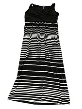 Chaps Womens Black & White Striped Sleeveless Maxi Dress XL Stretch Long