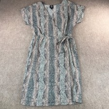 Bobeau Grey Blue Snakeskin Faux Wrap Dress Short Sleeve Animal Print Small