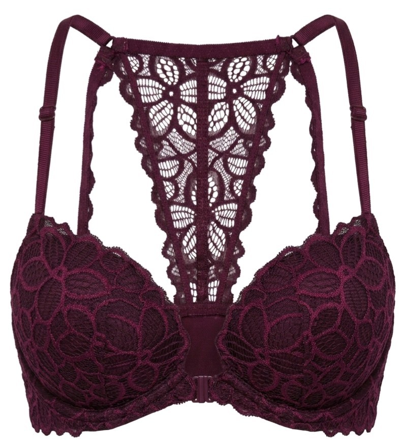 Victoria's Secret PINK Bra 34B Purple Floral Date Racerback Lace Front Closure
