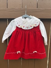 Vintage Mayfair Red Velvet Baby Girl Dress Size 24 Months 2 Piece Outfit