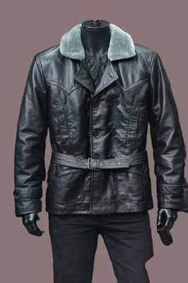 Men's German KRIEGSMARINE Fur Collar Pea-coat Real Cowhide Leather