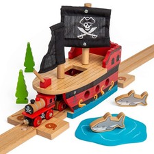 Image of Bigjigs Rail Wooden Pirate Galleon Tunnel, Train Set Accessory, Pirate Toys