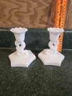 Vintage Pair Westmoreland White Milk Glass Dolphin Koi 4” Candlestick Holders