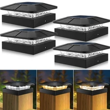 Peasur Solar Post Cap Lights 4 Pack - Outdoor Fence Deck Security LED Lantern